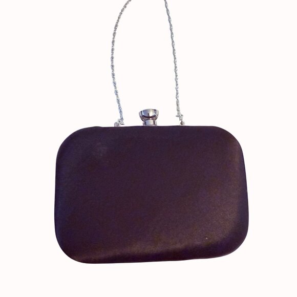 Charming Charlie Black Satin Clutch Purse Rhinestone Evening Bag Hard Case Ruffl - Picture 3 of 15